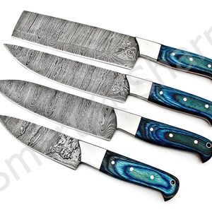 Custom Handmade Damascus Steel 4pcs chef set 17167